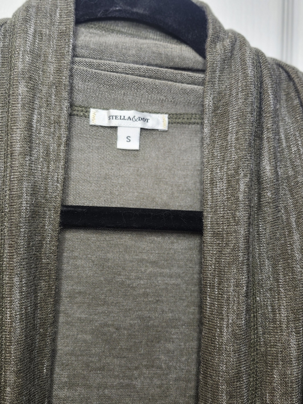 Stella & Dot Draped Open-Front Olive Heather Cardigan - Size S - Picture 3 of 7
